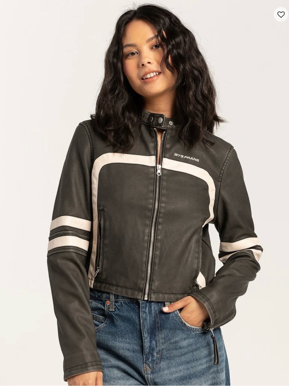 Women's Black Racing Jacket with Cream Stripes